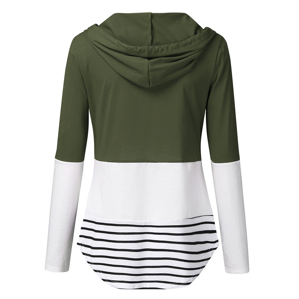 Maternity Autumn and Winter Colorblock Long Sleeve Hooded Nursing Jacket