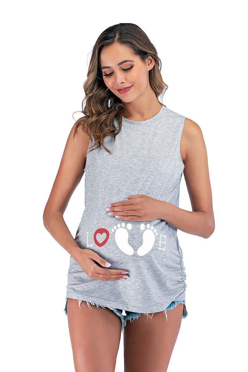 European and American round neck printed new summer fashion oversized maternity top T-shirt top