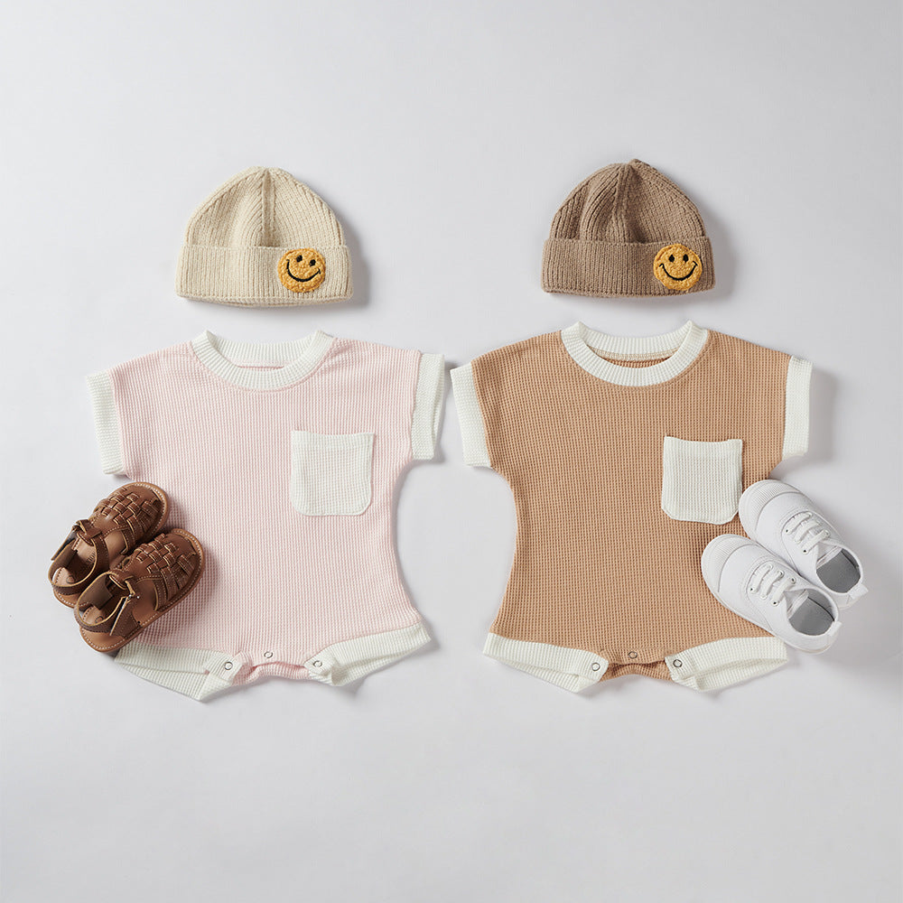 INS Baby Summer Baby Ha Crawl Baby Cute And Cute Waffle Jumpsuit Romper