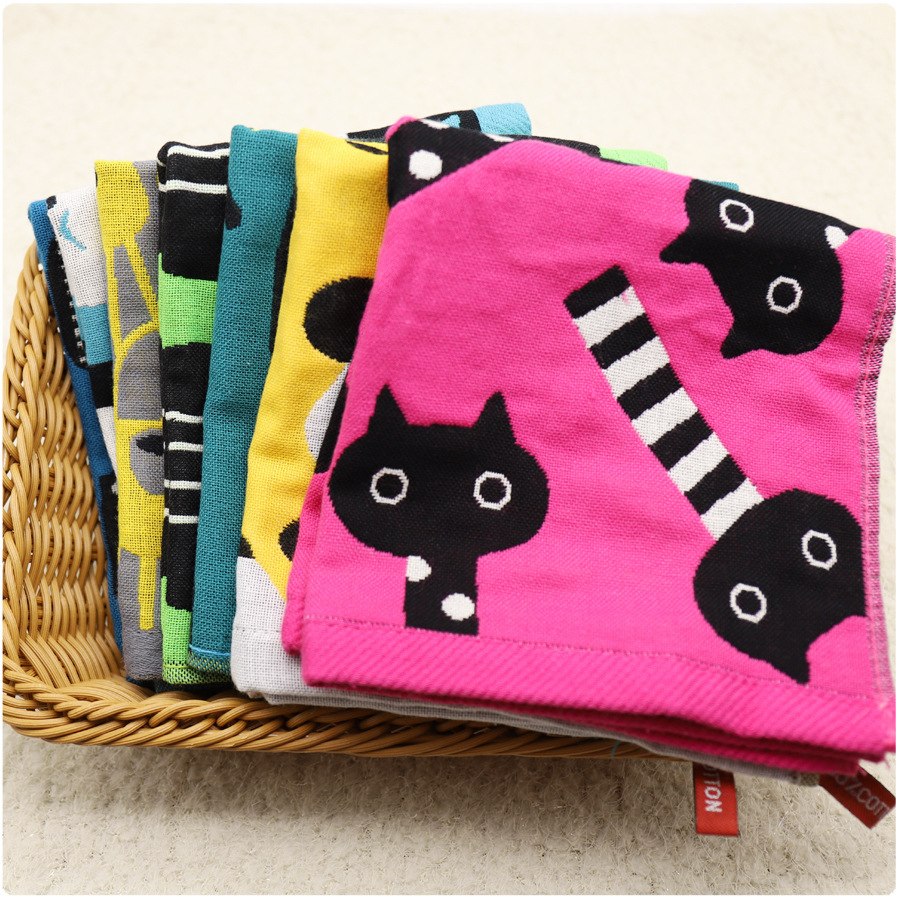 35*35 Baby Cartoon Gauze Towel with Hook Absorbent Square Face Towel Newborn Children Big Size Cute Hand Towel