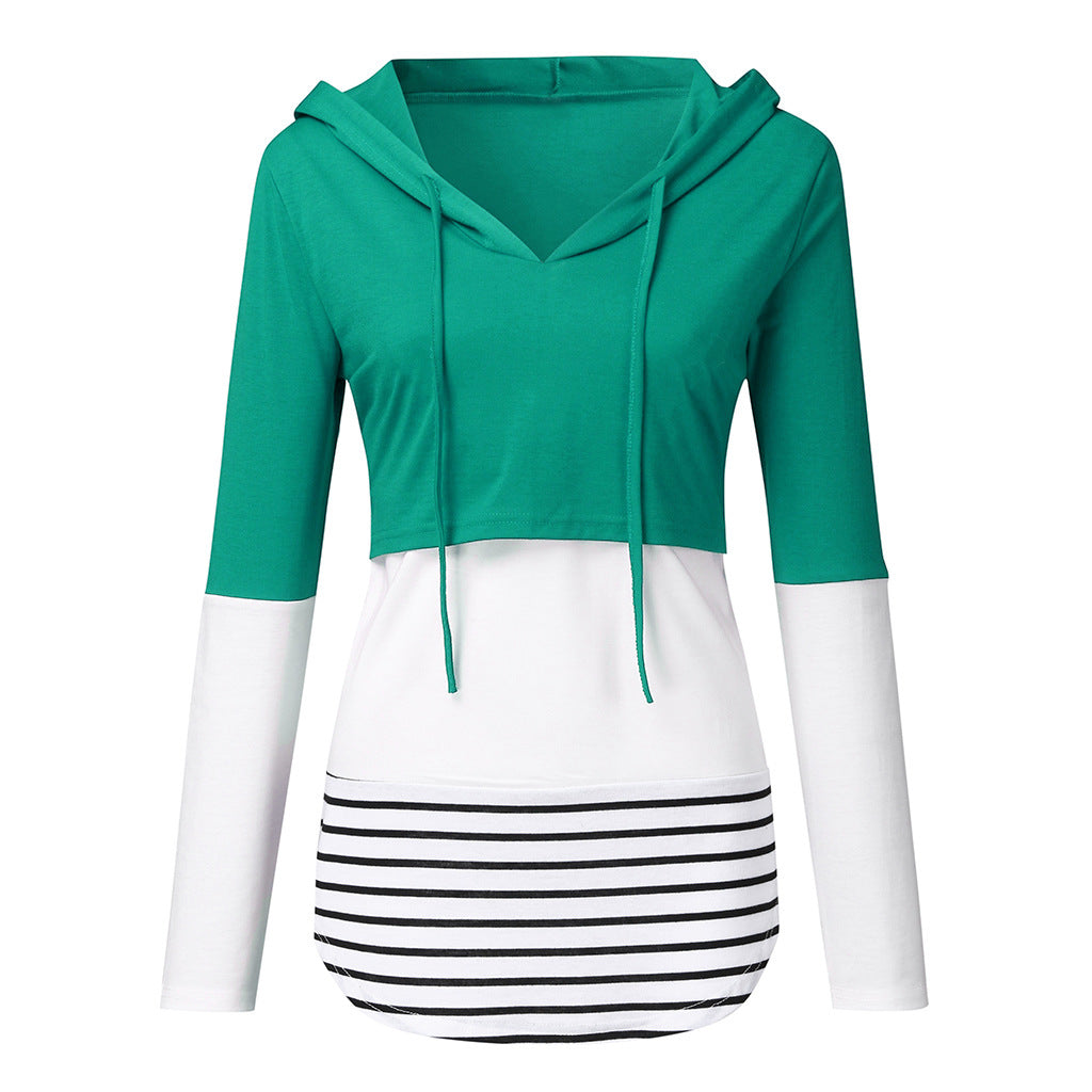 Maternity Autumn and Winter Colorblock Long Sleeve Hooded Nursing Jacket