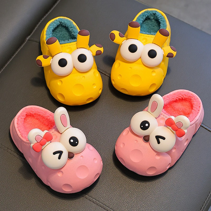 Autumn and winter baby cotton slippers for boys and girls, warm and plush bag with cotton cover and waterproof large, medium, and small children cotton slippers