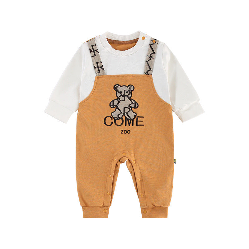 Baby Clothes Autumn New Baby Boy Clothes Bear Fake Two-Piece Long-Sleeved Baby Boy Romper Baby Onesie