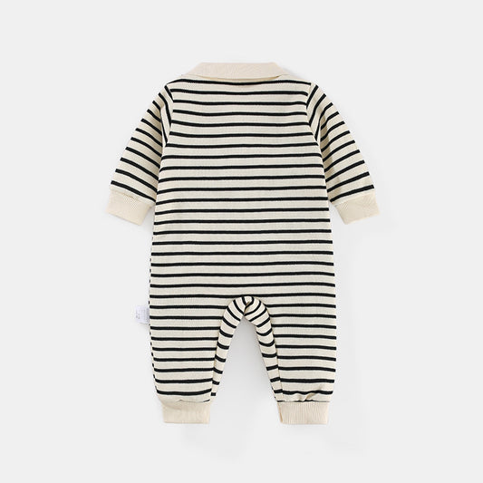 Baby Clothes Spring And Autumn New Boy Baby Clothes Striped Bear Newborn Clothes Lapel Baby Onesie