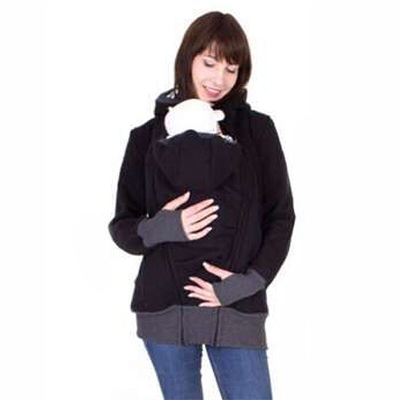 fashion style long sleeve maternity warm clothing mother autumn winter women hoddies carry baby infant sweatshirt zipper coat