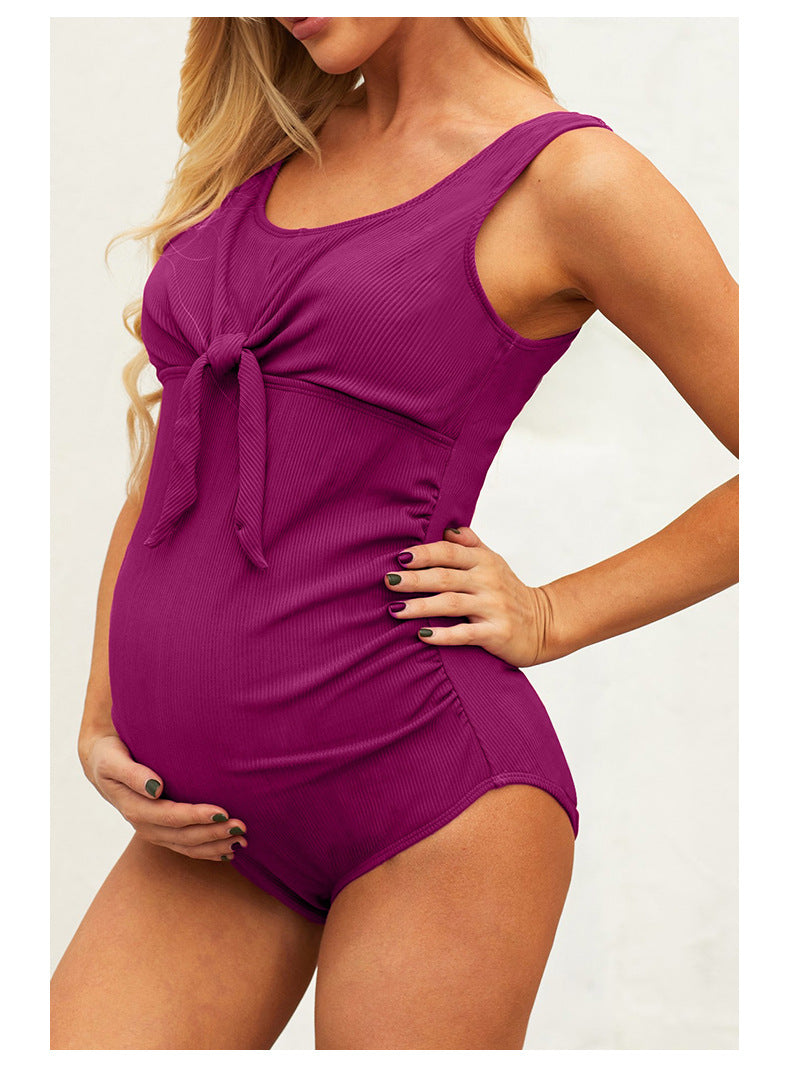 Maternity Swimming One Piece Swimsuit Large Size Breathable Party Solid Color Sexy Swimsuit Women