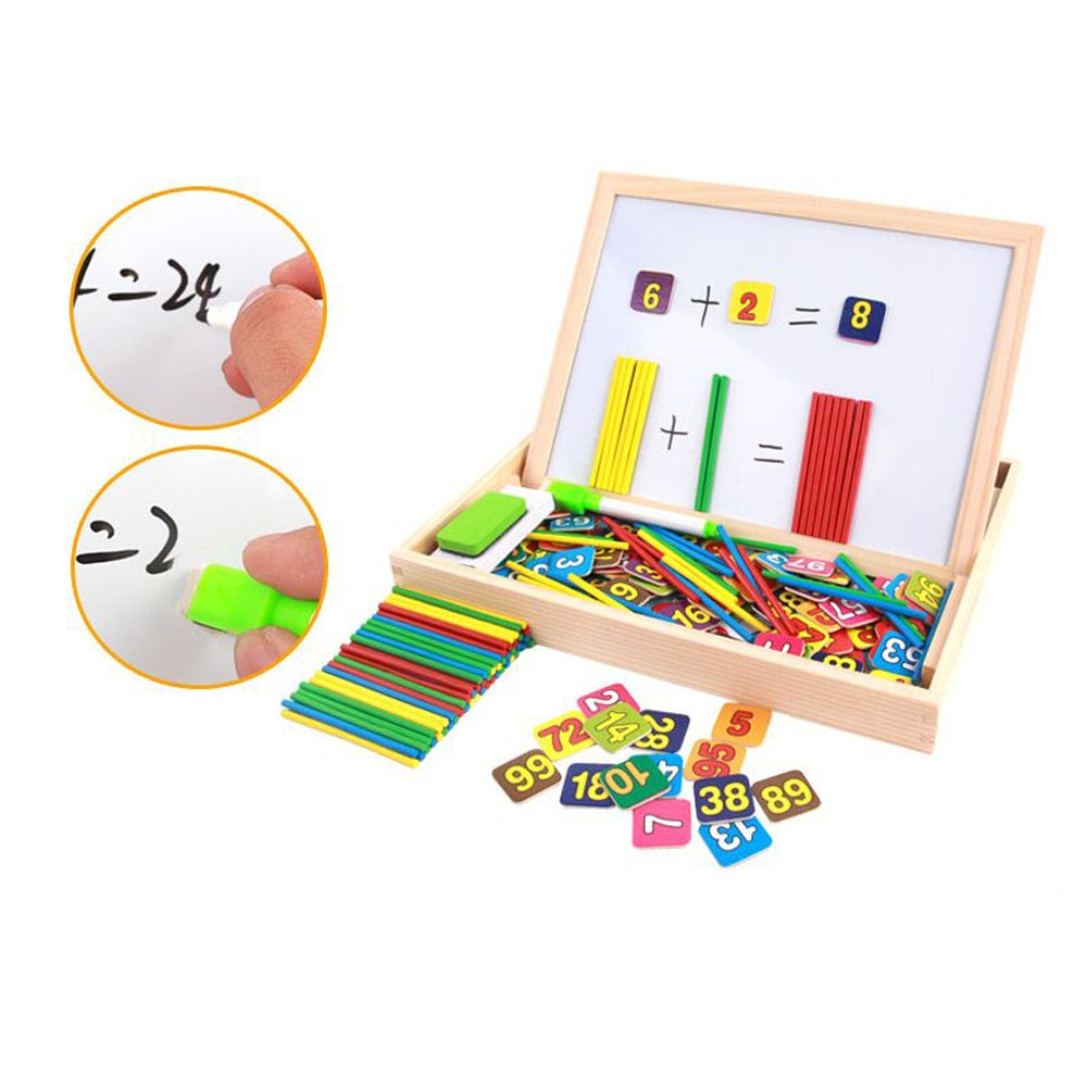 Learning Resources Educational Wooden Arithmetic Number Toys Box Digital Math Blocks Puzzles With Counting Sticks & Blackboard