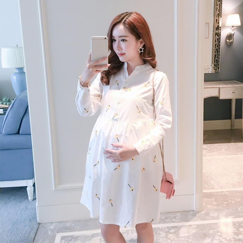 Fashion Maternity Shirt Dress Pregnant Maternity Clothes Casual Nursing Long Sleeves Striped Pregnancy Clothes