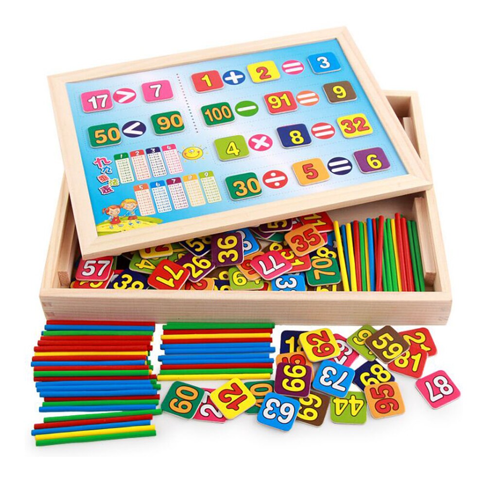 Learning Resources Educational Wooden Arithmetic Number Toys Box Digital Math Blocks Puzzles With Counting Sticks & Blackboard