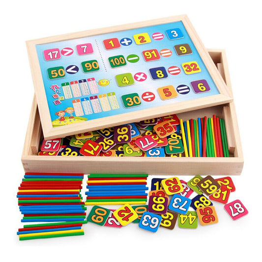 Learning Resources Educational Wooden Arithmetic Number Toys Box Digital Math Blocks Puzzles With Counting Sticks & Blackboard