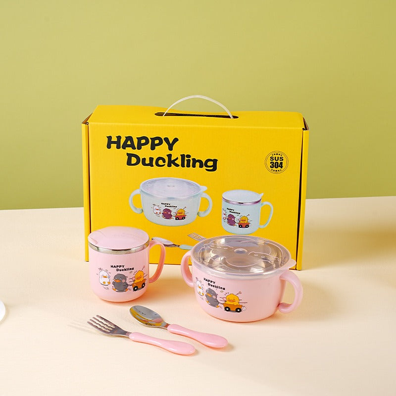 304 stainless steel children's tableware set cute baby food bowl stainless steel tableware children's water cup