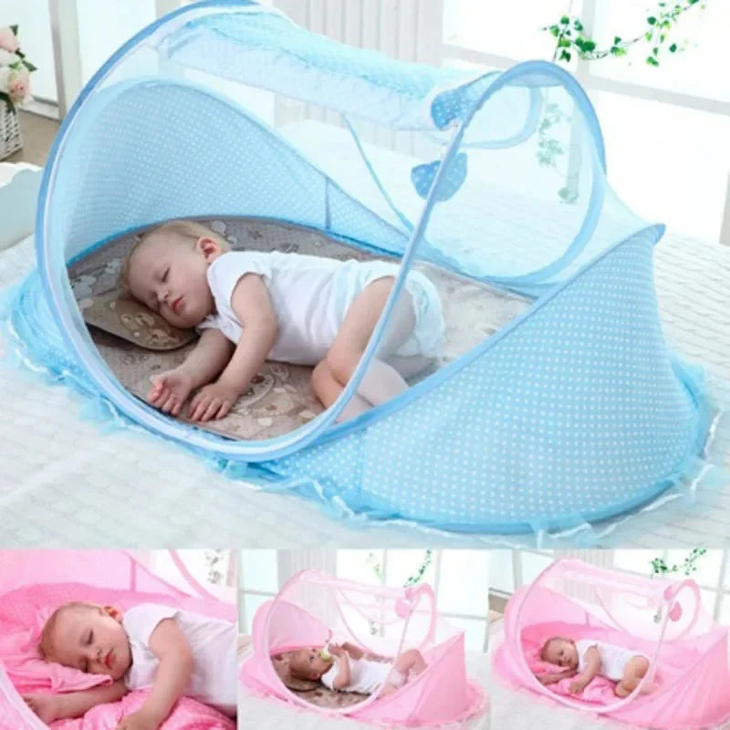 Folding mosquito net with sleeping pad pillow mosquito net bed three piece set music 0-3 year old children's mosquito net