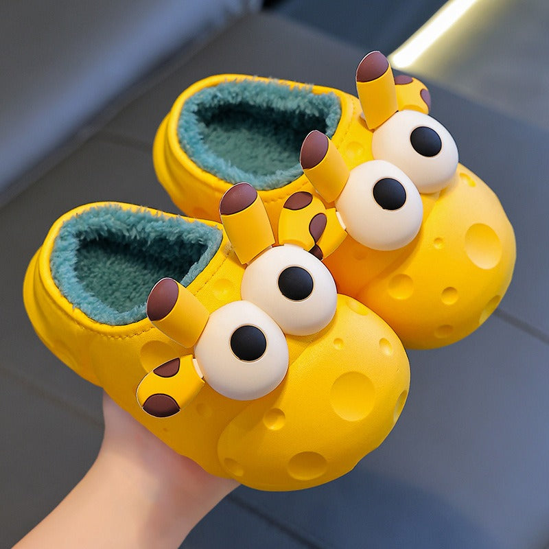 Autumn and winter baby cotton slippers for boys and girls, warm and plush bag with cotton cover and waterproof large, medium, and small children cotton slippers