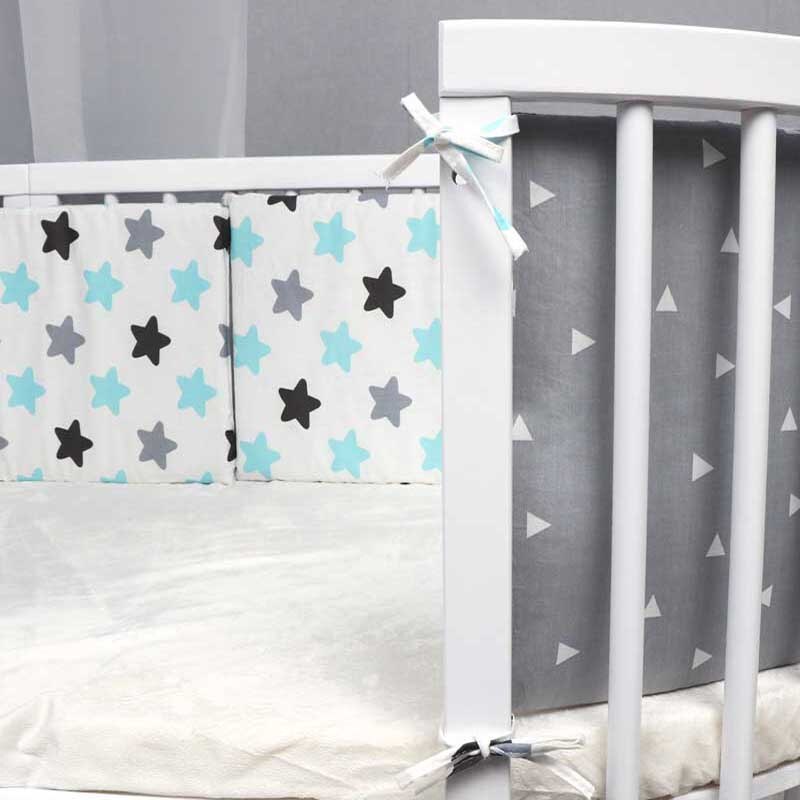 Print Baby Bed Bumper Double-faced Detachable Newborn Crib Around Cot Protector Kids Room Decor