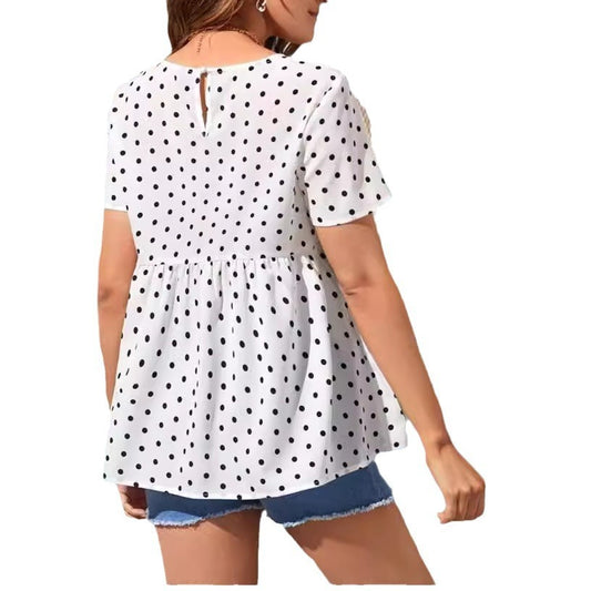 Fashionable and comfortable polka dot short sleeved round neck maternity shirt